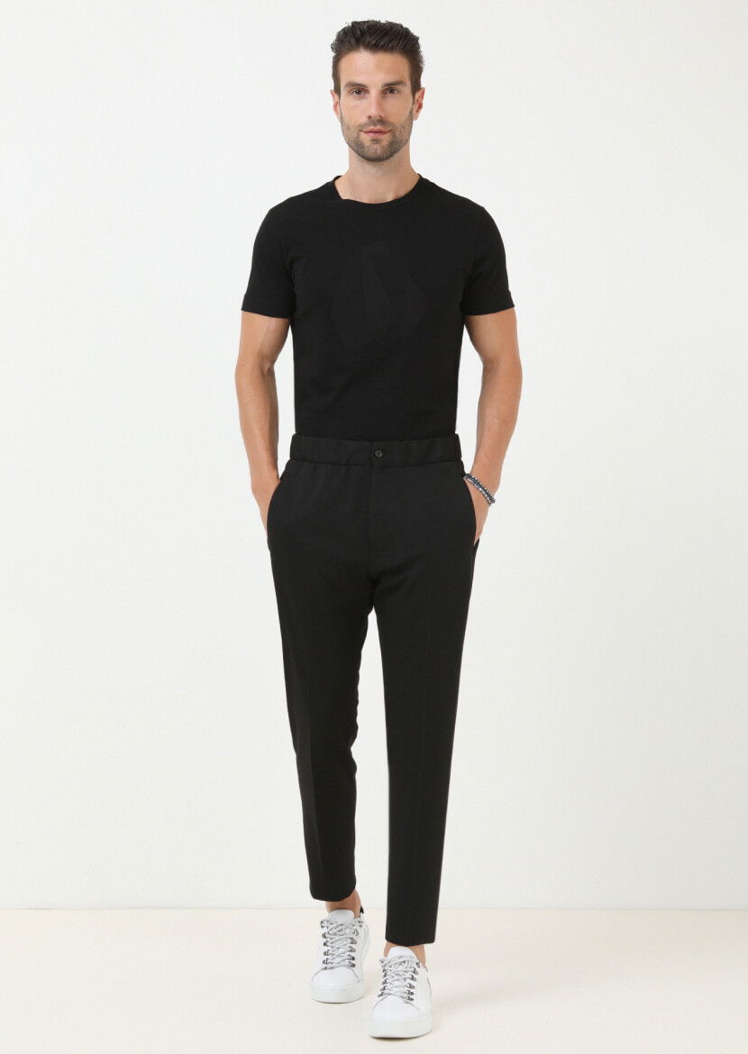 Siyah Düz Örme Fitted Fit Casual Pantolon - 3
