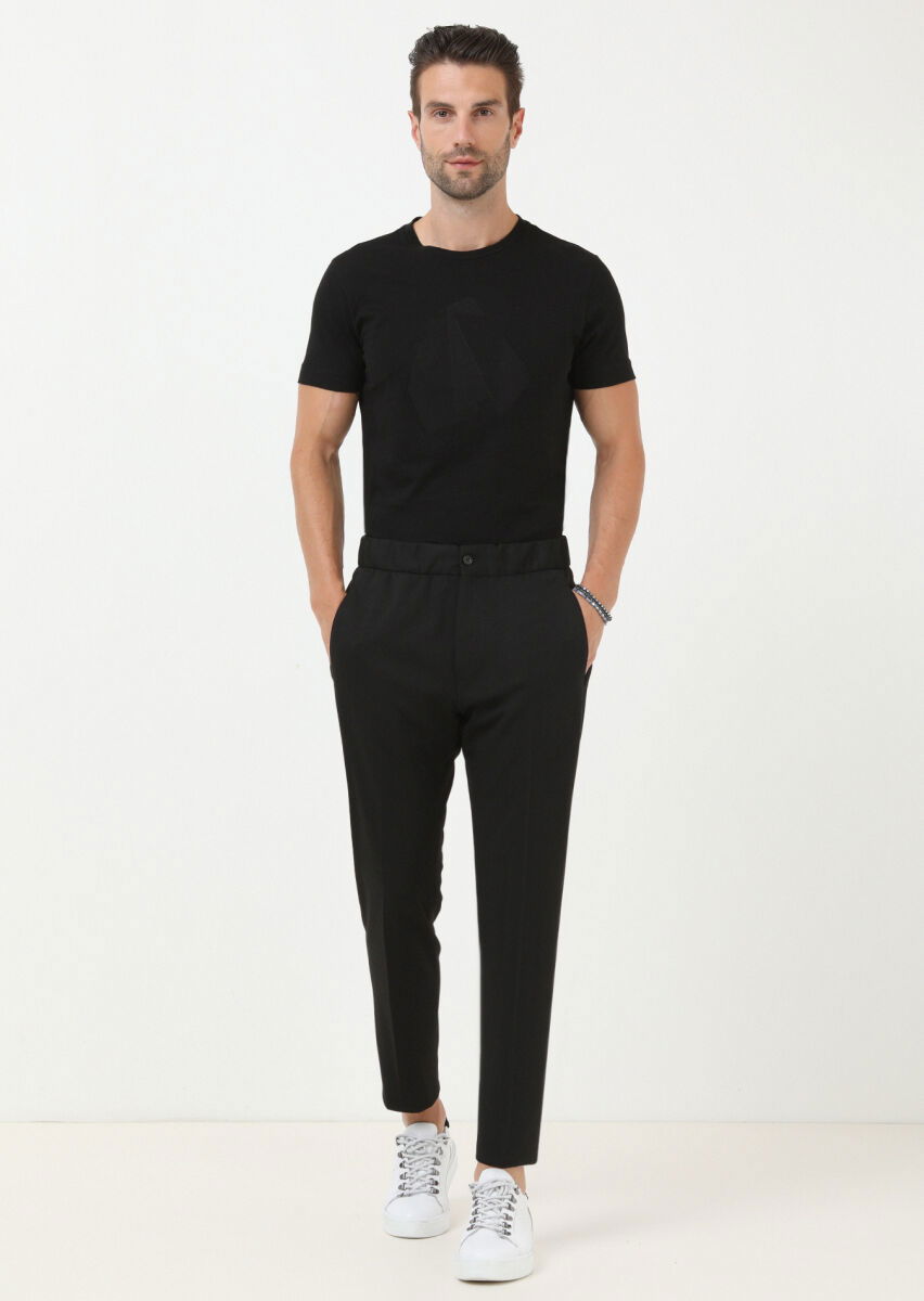 Siyah Düz Örme Fitted Fit Casual Pantolon - 3