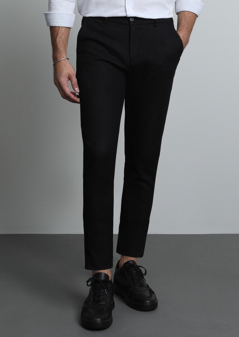 Siyah Düz Örme Jogging Fit Casual Pamuk Karışımlı Pantolon - 2