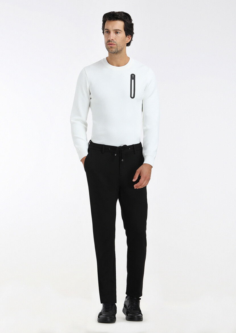 Siyah Düz Örme Jogging Fit Casual Pantolon 