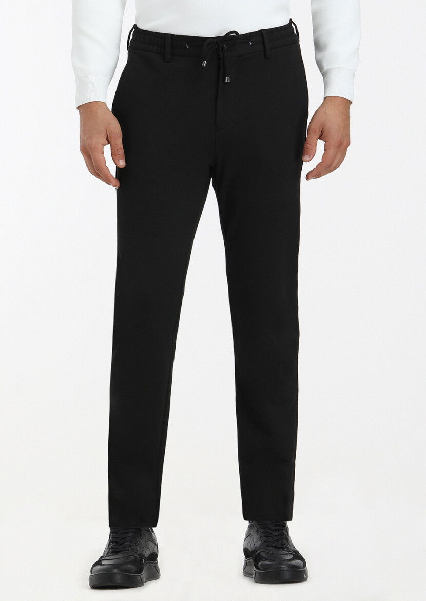 Siyah Düz Örme Jogging Fit Casual Pantolon - 2