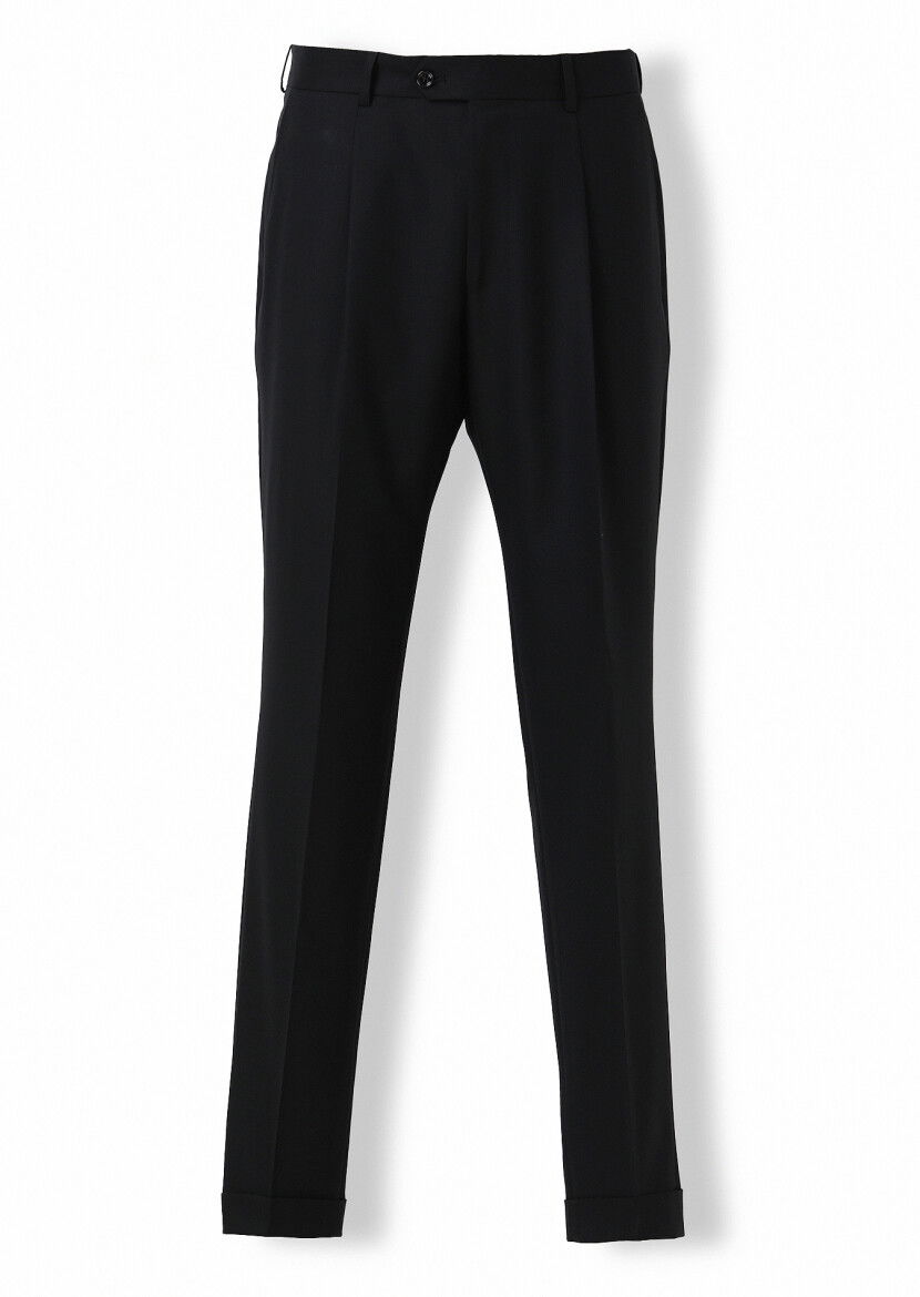 Siyah Düz Oversize Fit Yün Karışımlı Takım Elbise - 3