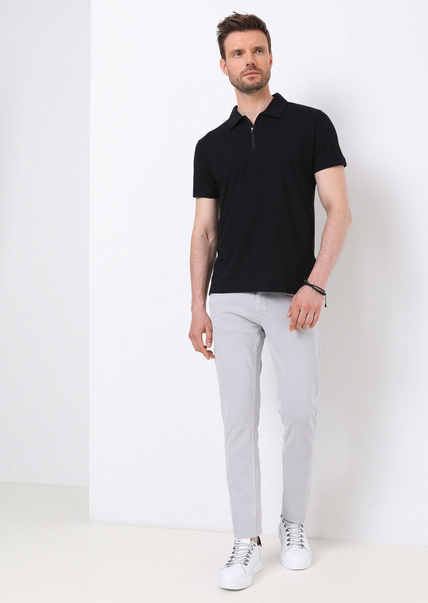 Siyah Düz Polo Yaka %100 Pamuk T-Shirt - 4