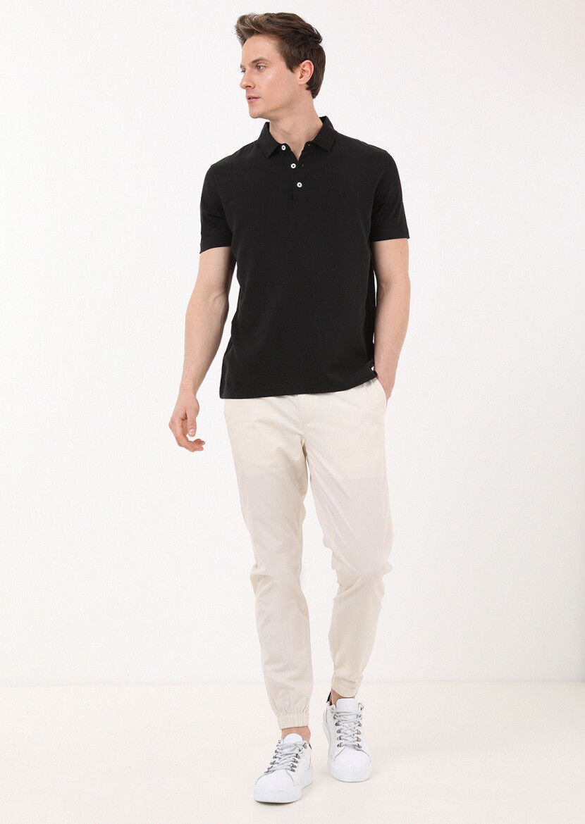 Siyah Düz Polo Yaka %100 Pamuk T-Shirt - 3