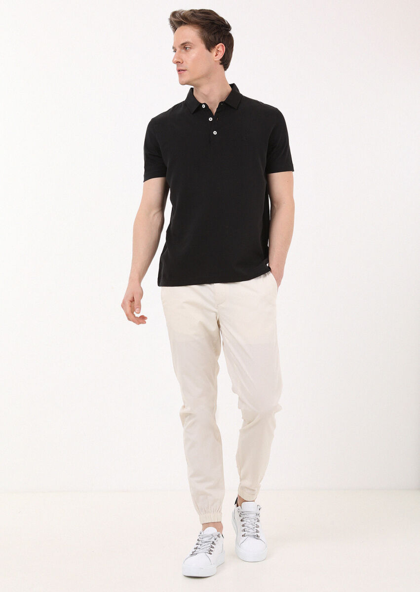 Siyah Düz Polo Yaka %100 Pamuk T-Shirt - 3