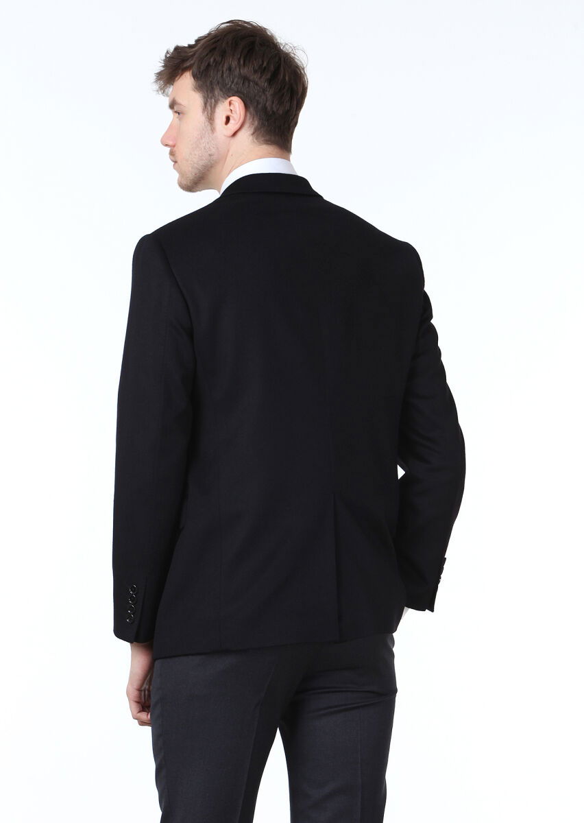 Siyah Düz Regular Fit %100 Kaşmir Ceket - 4