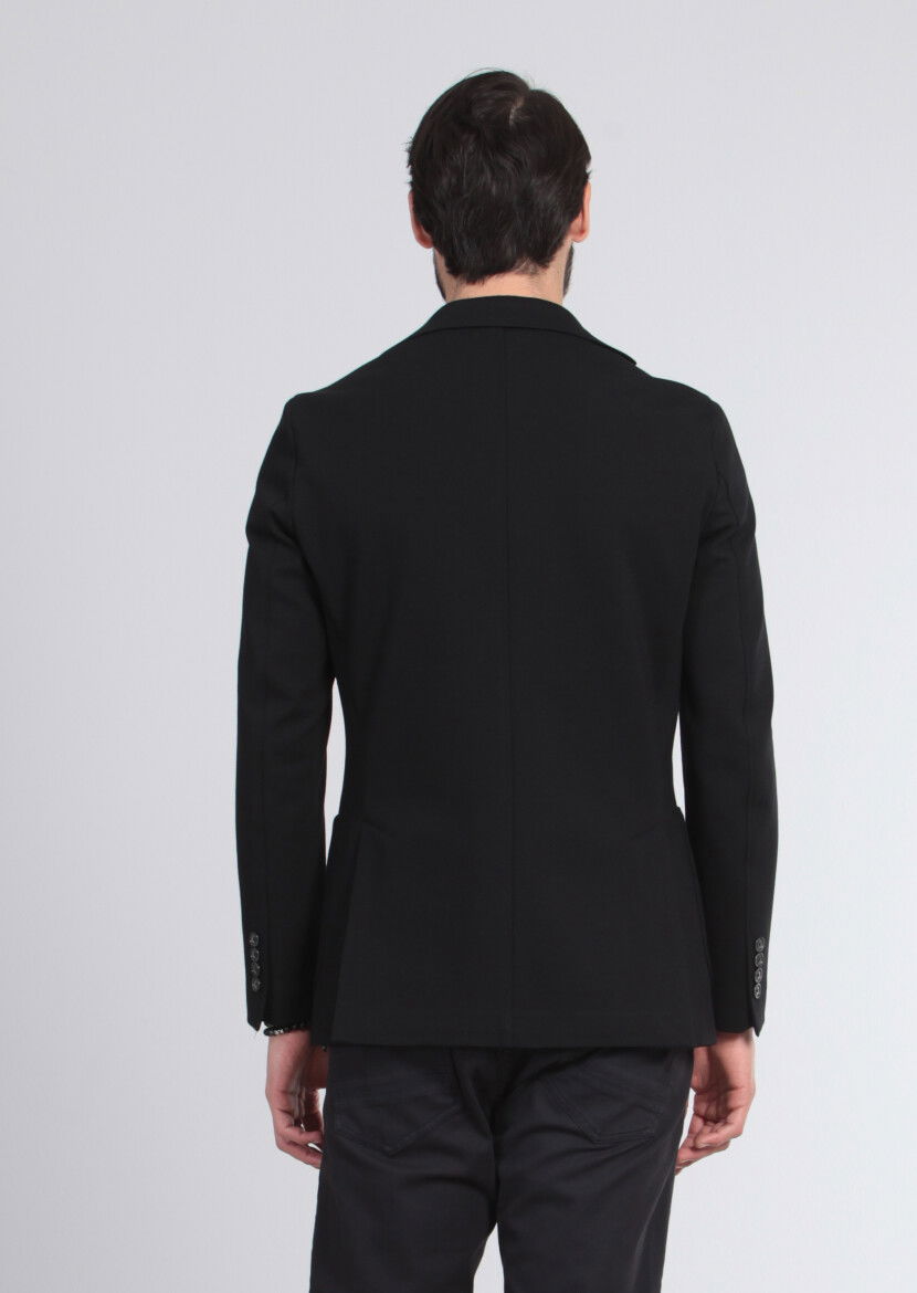 Siyah Düz Shirt Shoulder Slim Fit Örme Ceket - 5