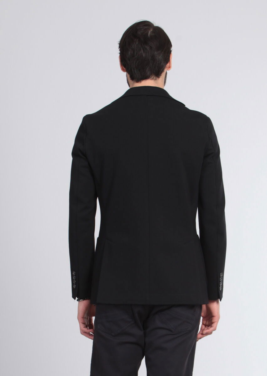 Siyah Düz Shirt Shoulder Slim Fit Örme Ceket - 5