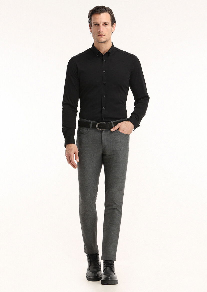 Siyah Düz Slim Fit Casual %100 Pamuk Gömlek 