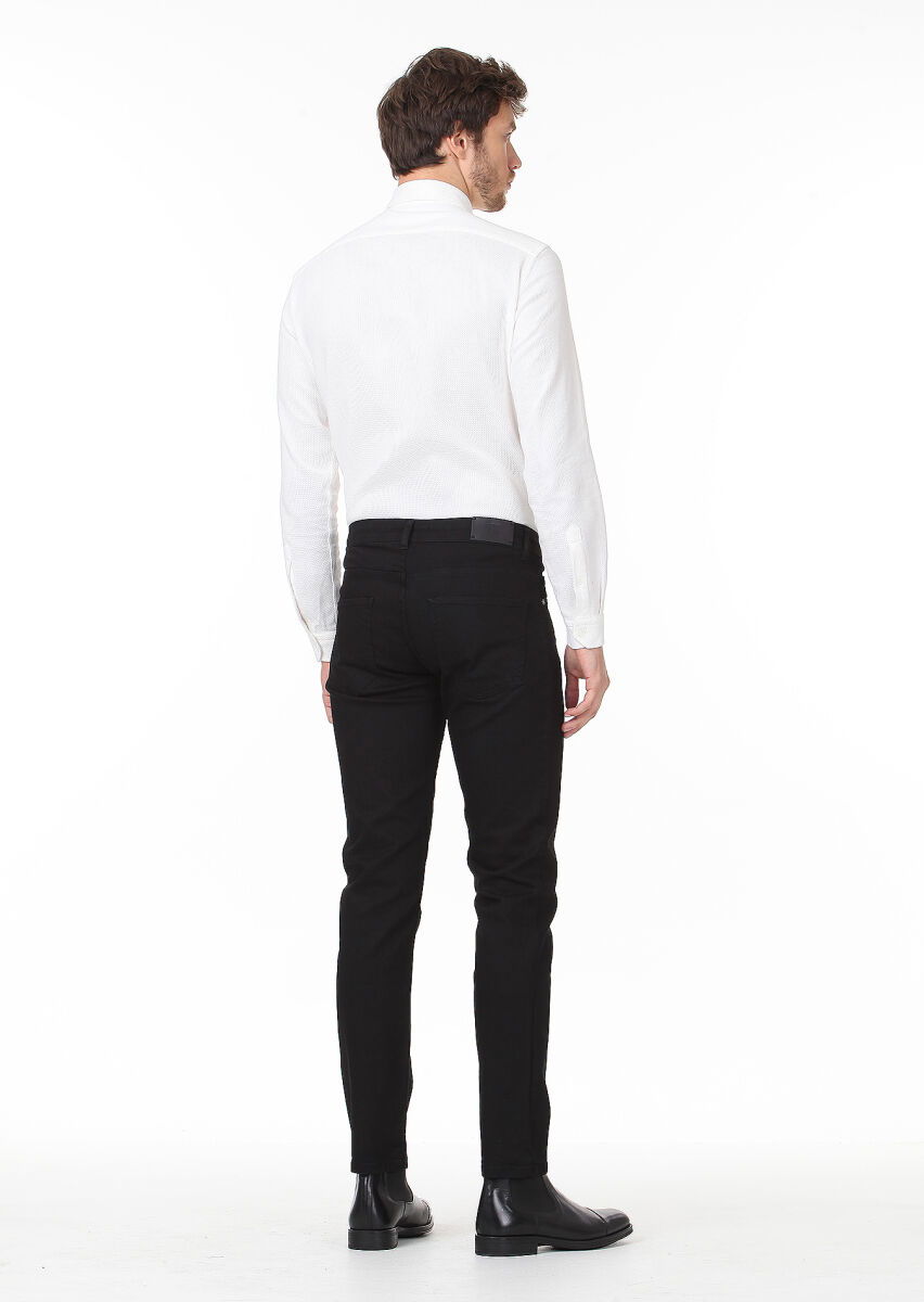 Siyah Düz Slim Fit Denim Pamuk Karışımlı Pantolon - 4