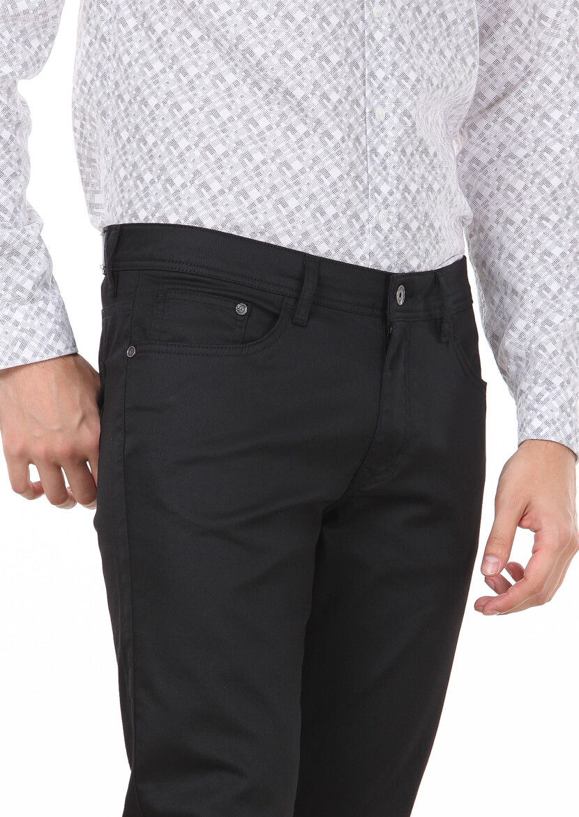 Siyah Düz Slim Fit Denim Pamuk Karışımlı Pantolon 