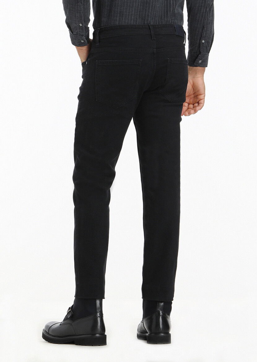 Siyah Düz Slim Fit Denim Pamuk Karışımlı Pantolon - 4