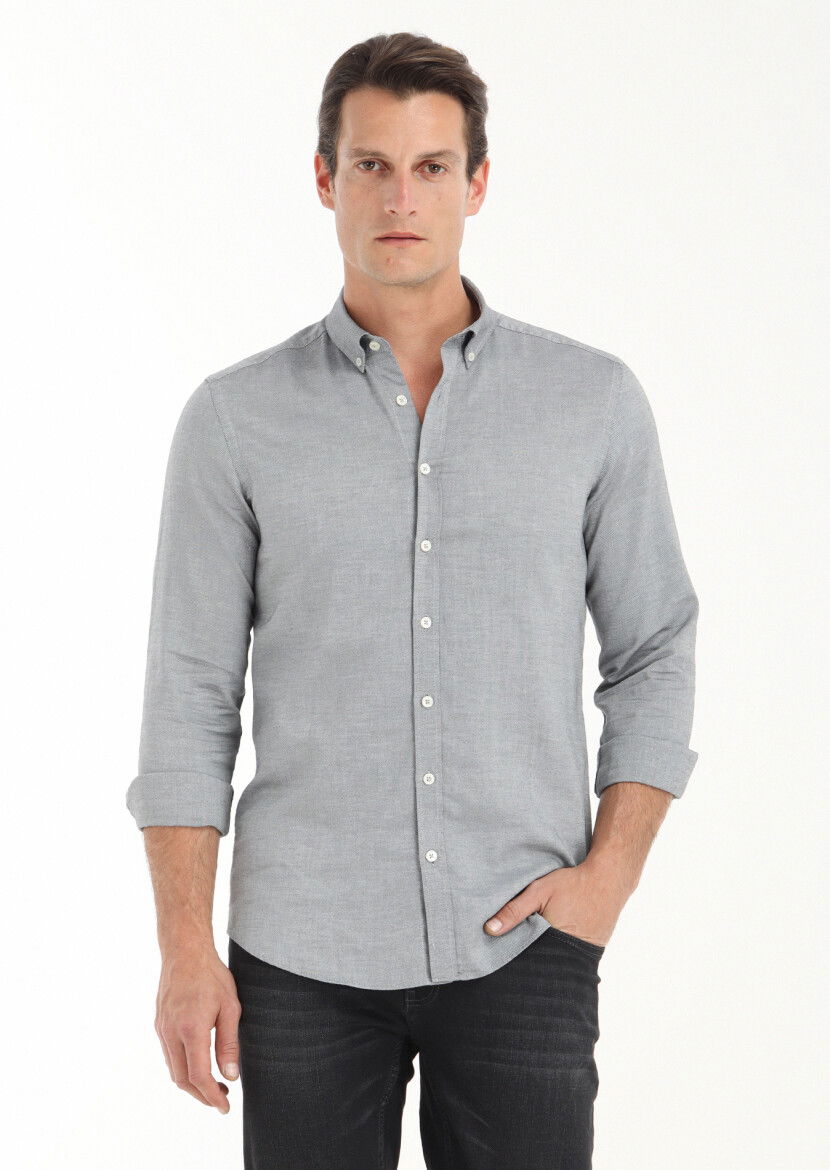 Siyah Düz Slim Fit Dokuma Casual %100 Pamuk Gömlek 