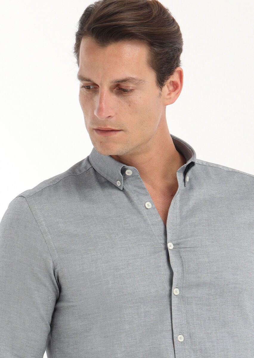 Siyah Düz Slim Fit Dokuma Casual %100 Pamuk Gömlek - 3