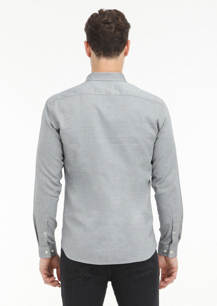 Siyah Düz Slim Fit Dokuma Casual %100 Pamuk Gömlek - 4