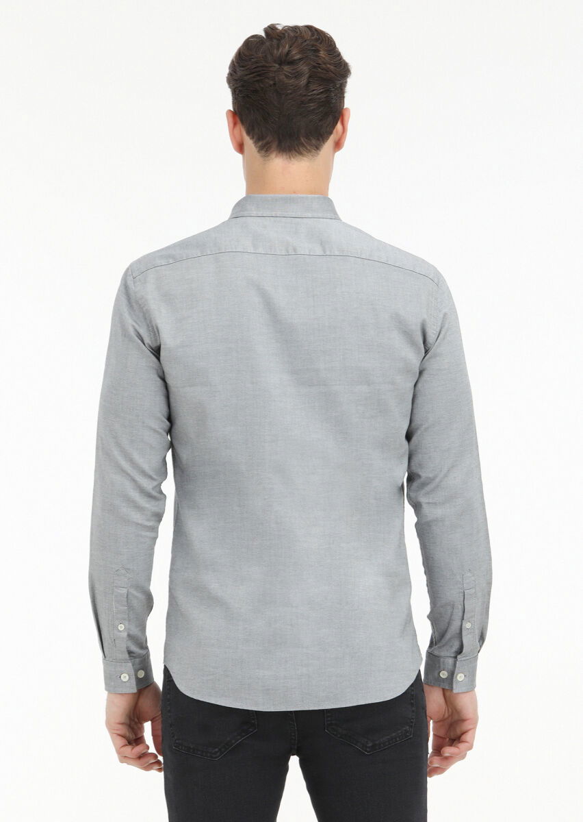 Siyah Düz Slim Fit Dokuma Casual %100 Pamuk Gömlek - 4