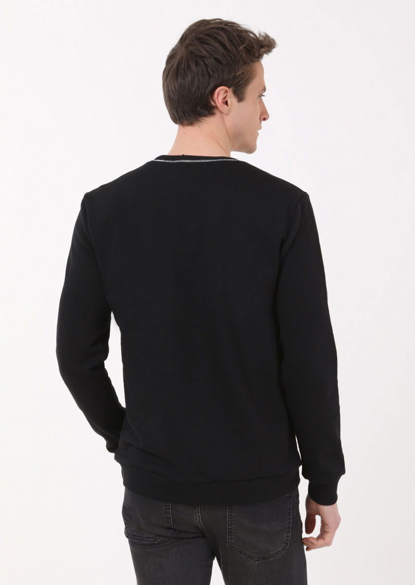 Siyah Düz Sweatshırt - 5