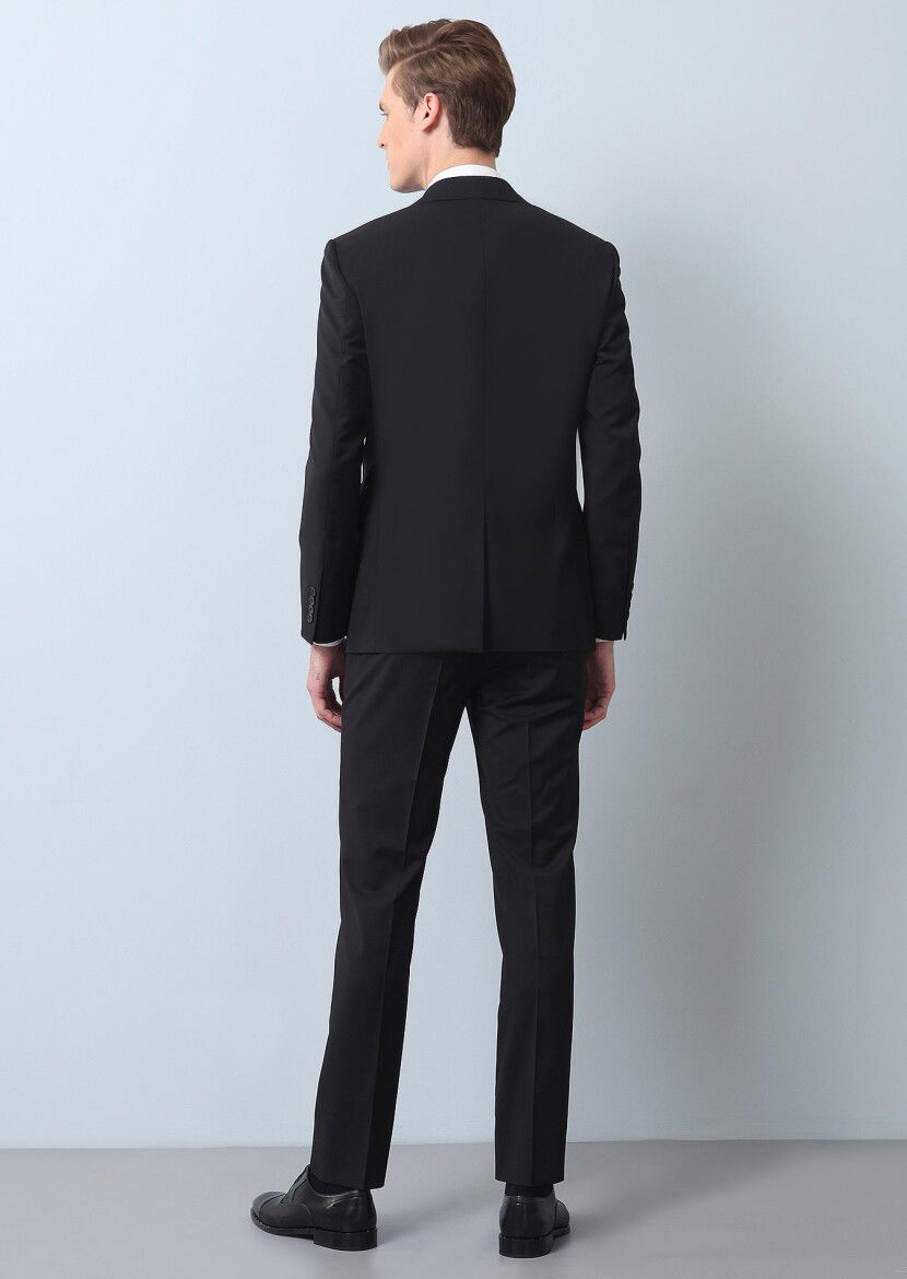 Siyah Düz Thin&taller Slim Fit %100 Yün Takım Elbise - 5