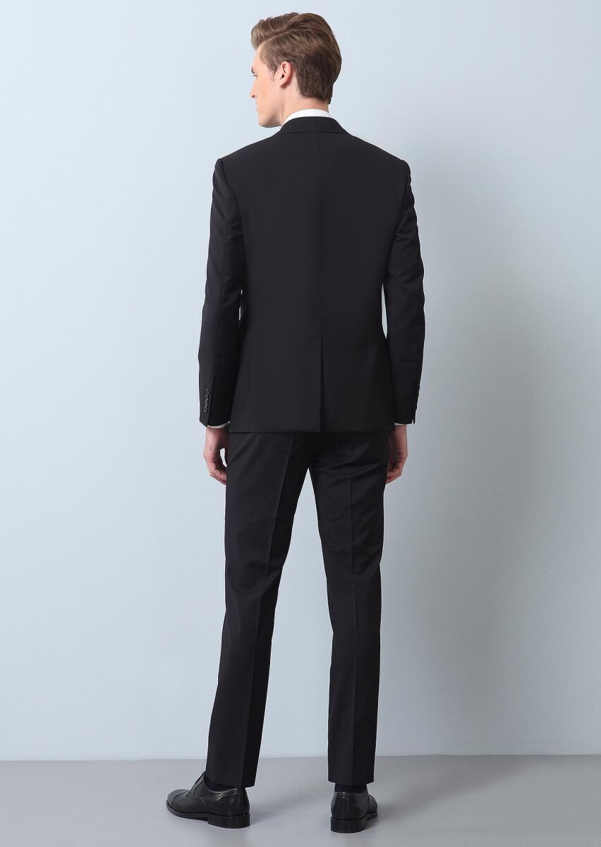Siyah Düz Thin&taller Slim Fit %100 Yün Takım Elbise - 5