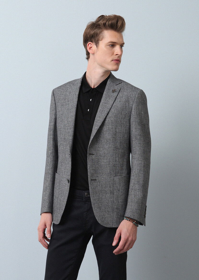 Siyah Düz Zeroweight Slim Fit Pamuk Karışımlı Ceket - 1