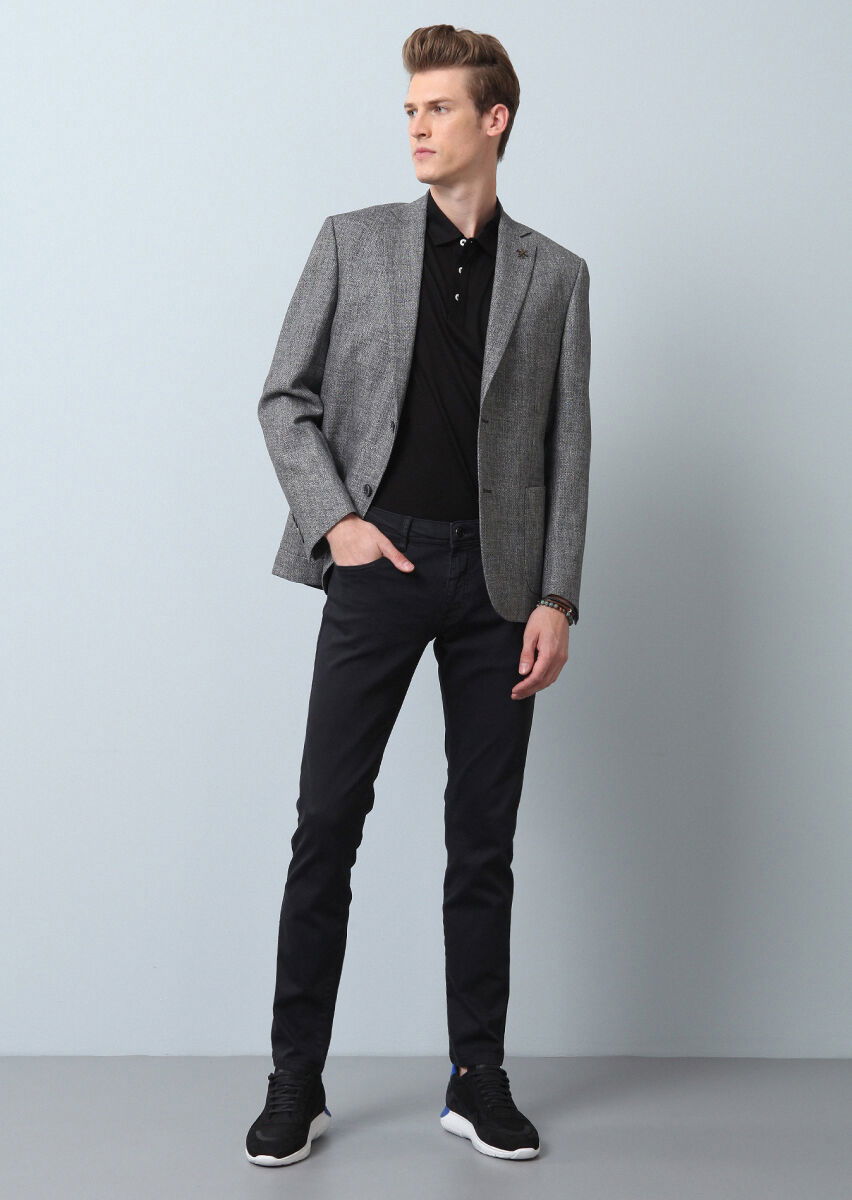 Siyah Düz Zeroweight Slim Fit Pamuk Karışımlı Ceket - 2