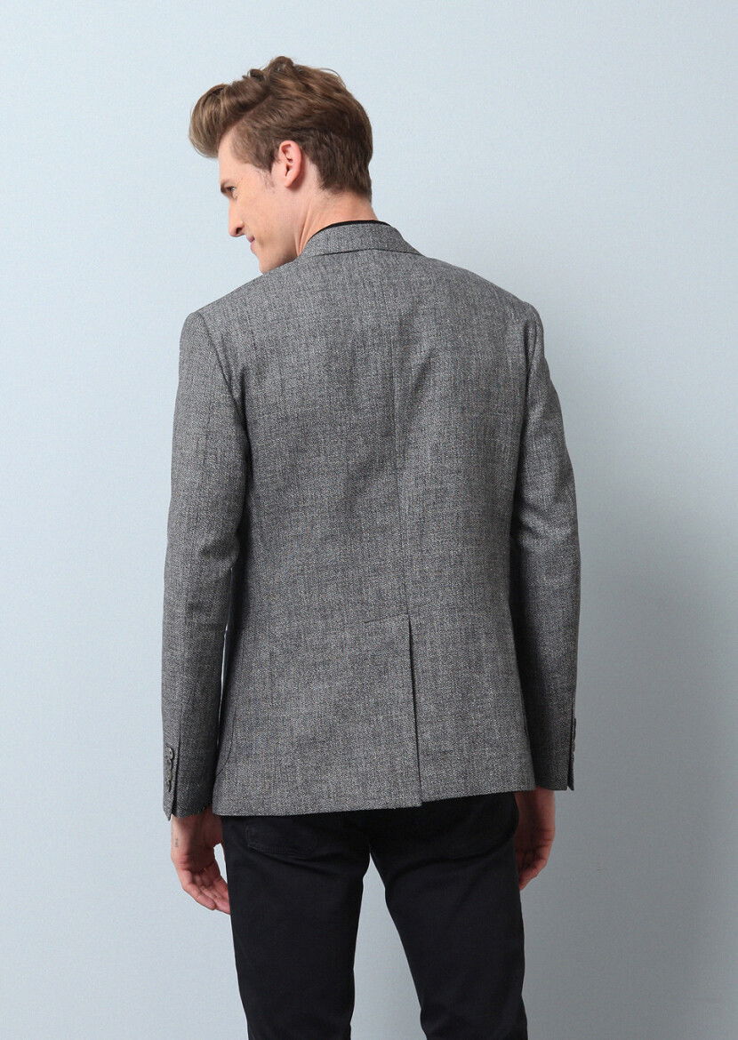 Siyah Düz Zeroweight Slim Fit Pamuk Karışımlı Ceket - 5