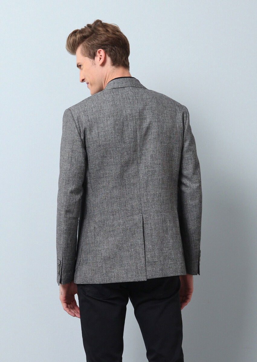 Siyah Düz Zeroweight Slim Fit Pamuk Karışımlı Ceket - 5