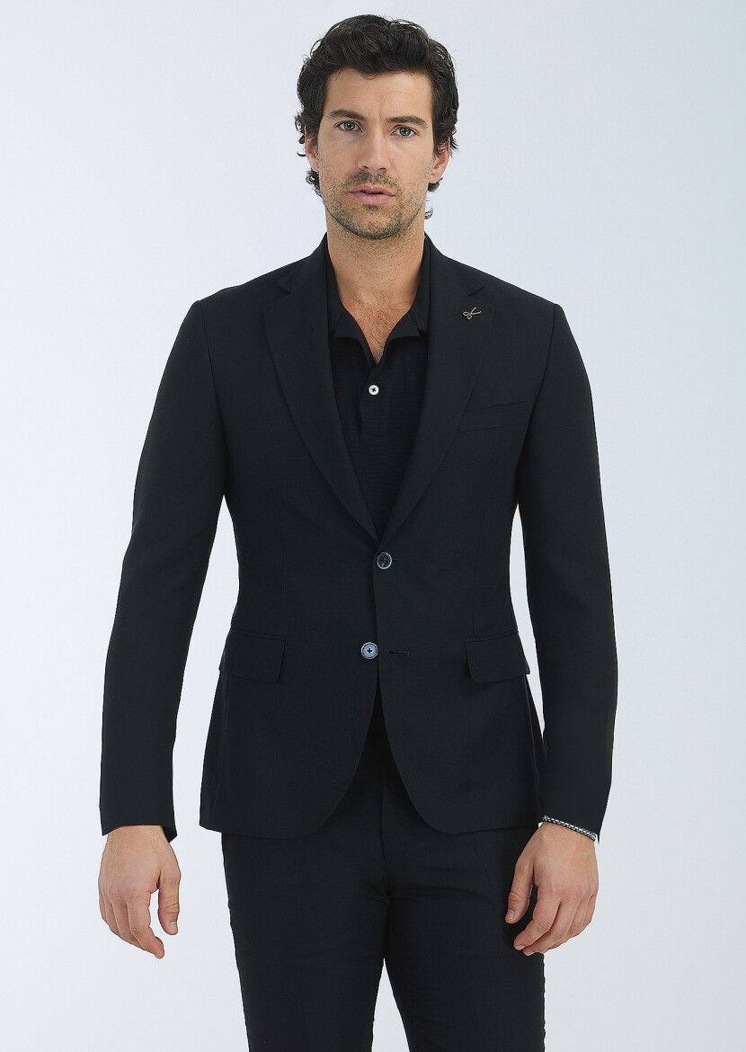 Siyah Düz Zeroweight Slim Fit Takım Elbise - 4