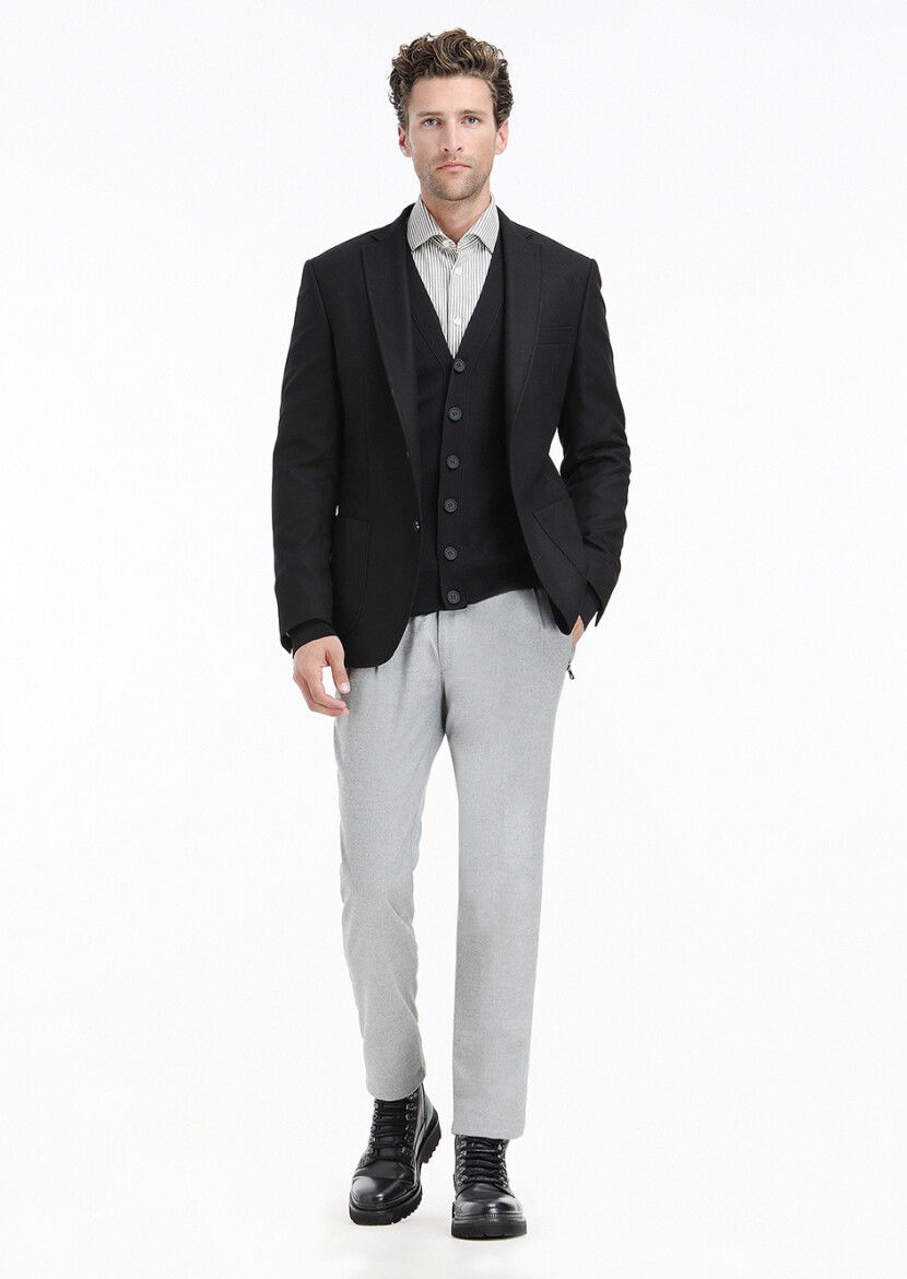 Siyah Düz Zeroweight Slim Fit Yün Karışımlı Ceket - 1