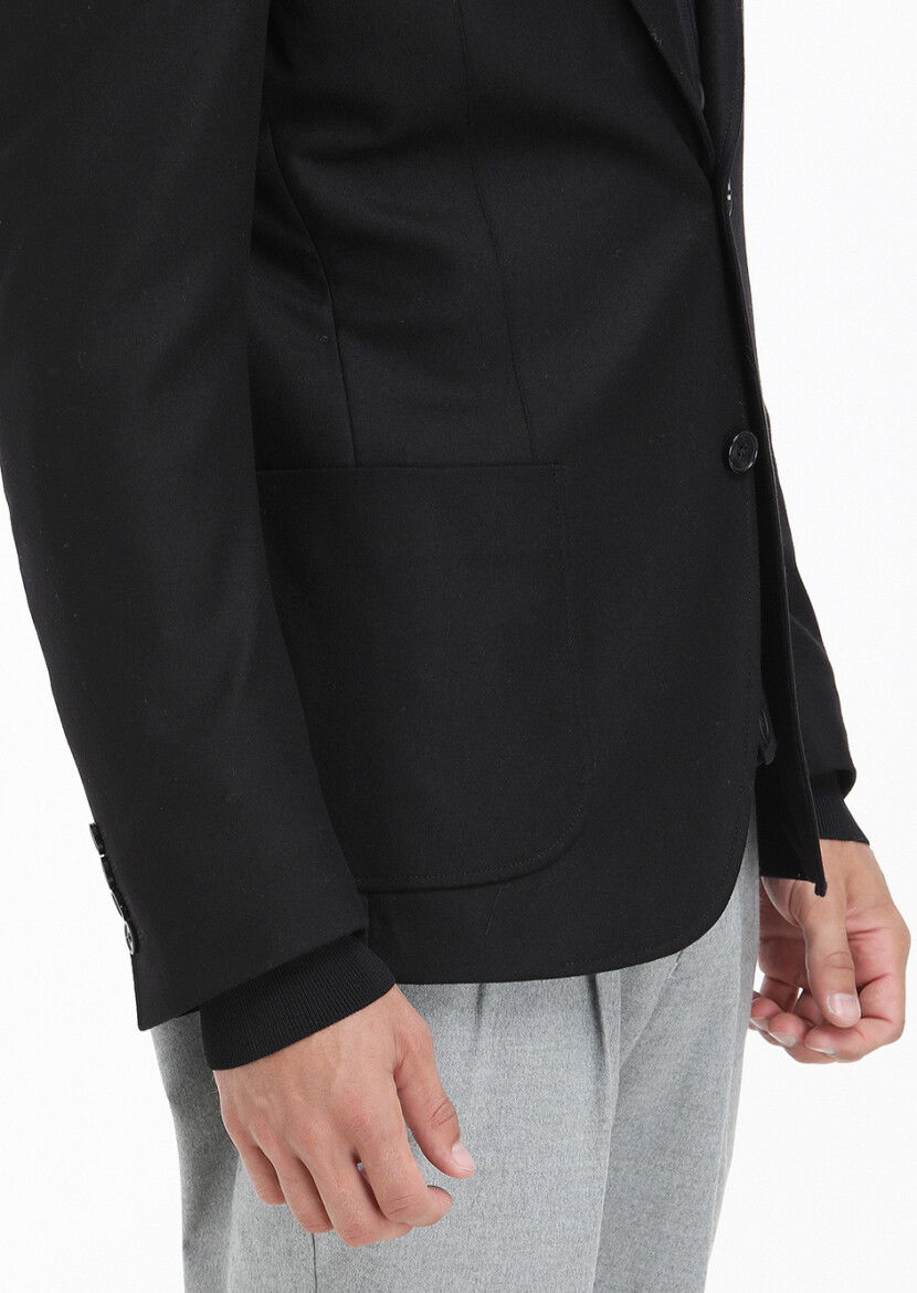 Siyah Düz Zeroweight Slim Fit Yün Karışımlı Ceket - 4