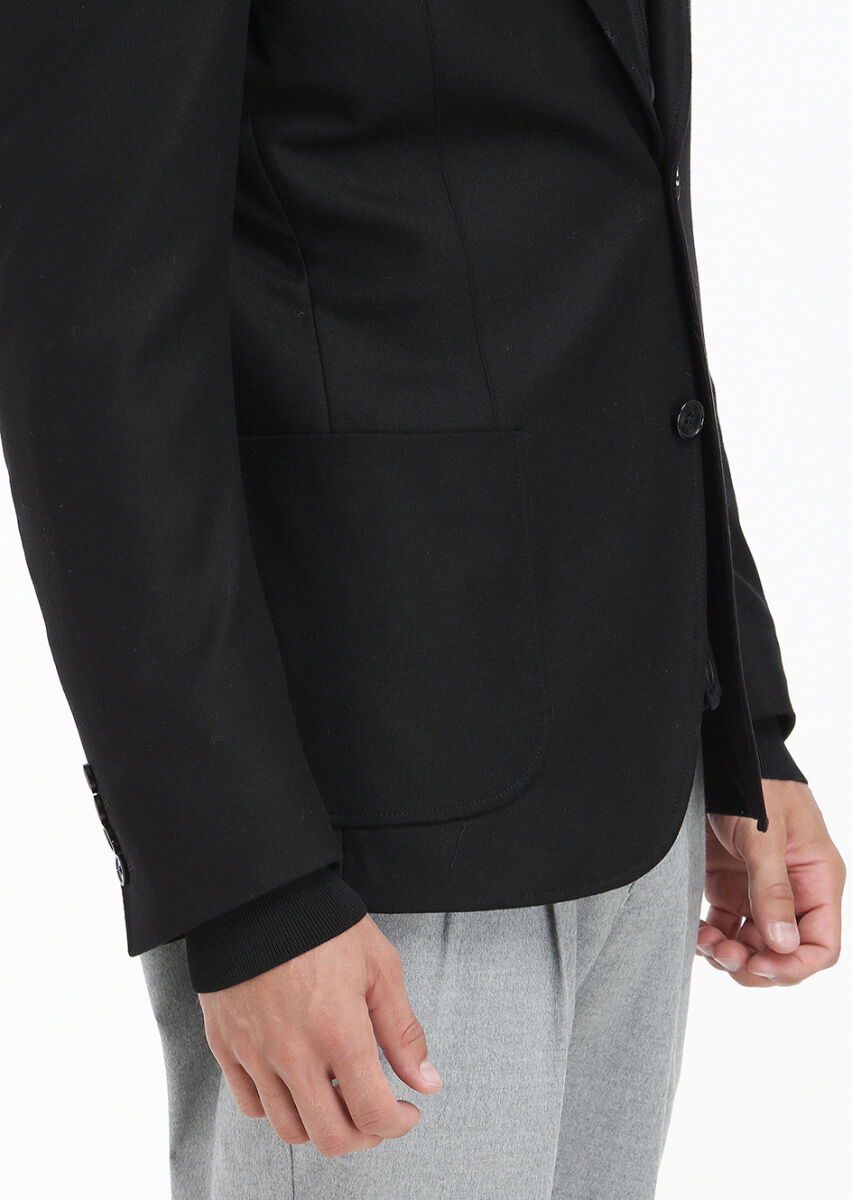 Siyah Düz Zeroweight Slim Fit Yün Karışımlı Ceket - 4