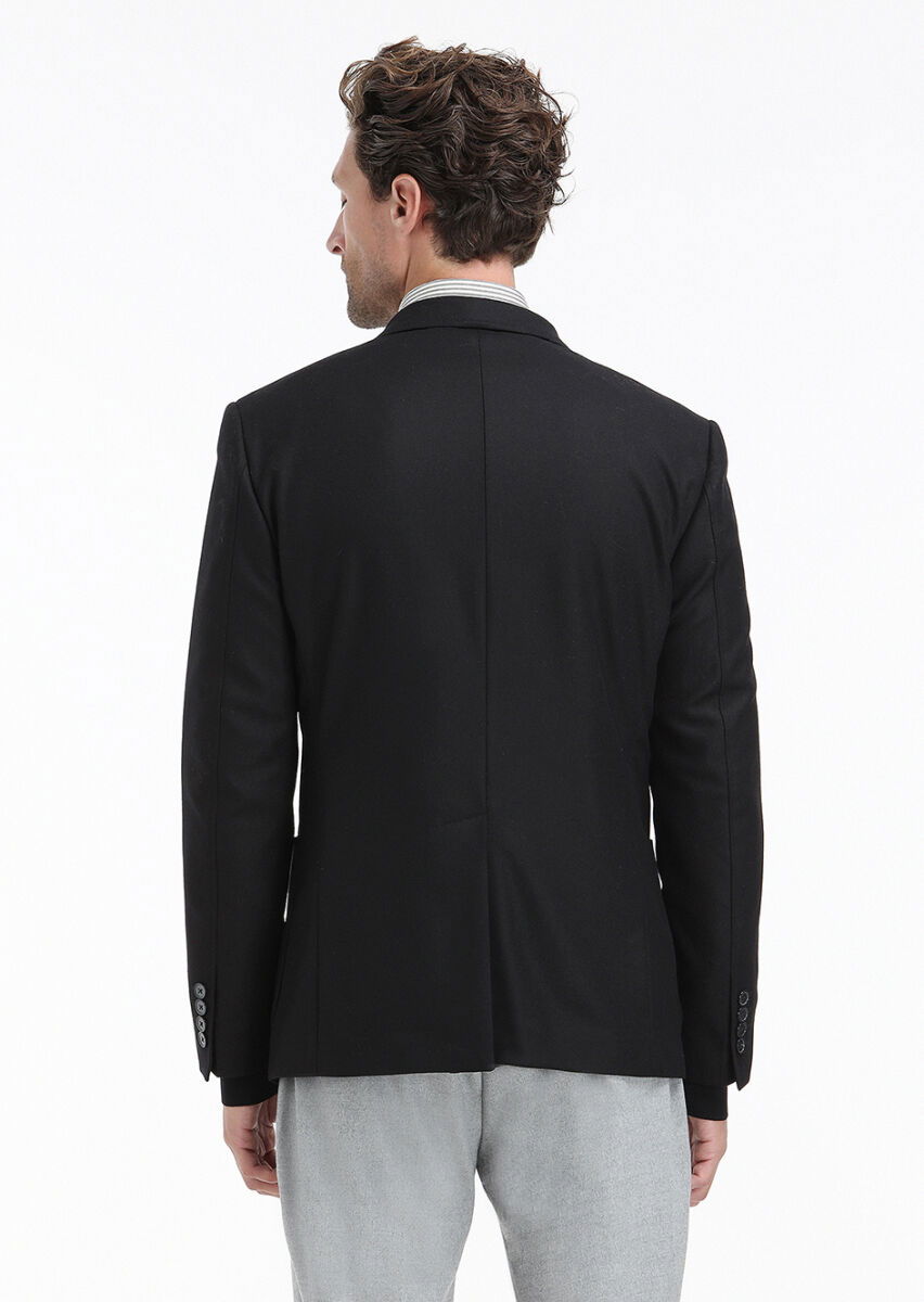 Siyah Düz Zeroweight Slim Fit Yün Karışımlı Ceket - 5