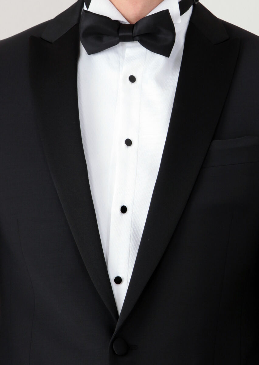 Siyah Fashion Slim Fit Kruvaze Yaka Dokuma Smokin Takım Elbise - 3