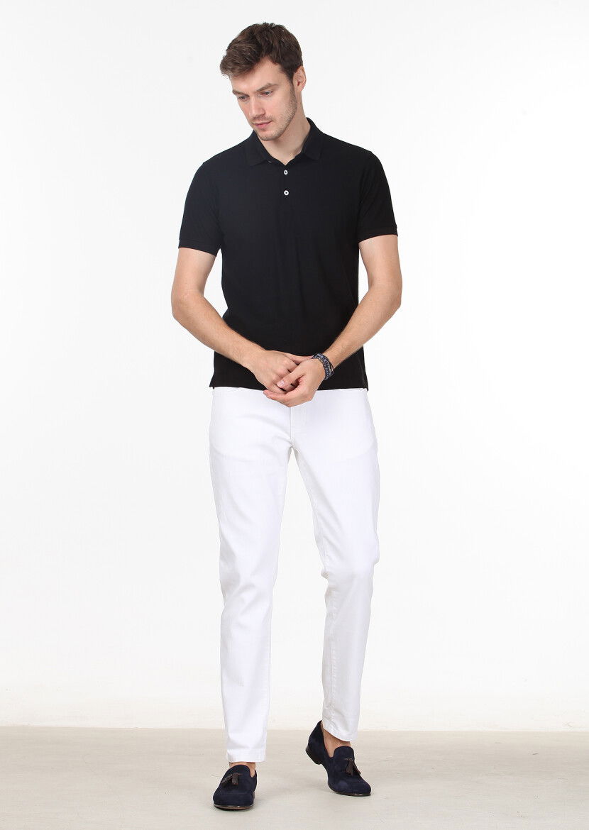 Siyah Jakarlı Polo Yaka %100 Pamuk T-Shirt - 3