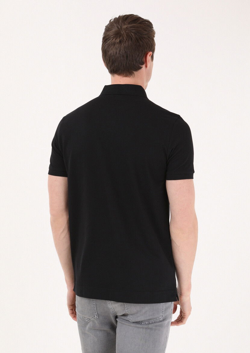 Siyah Jakarlı Polo Yaka %100 Pamuk T-Shirt - 5