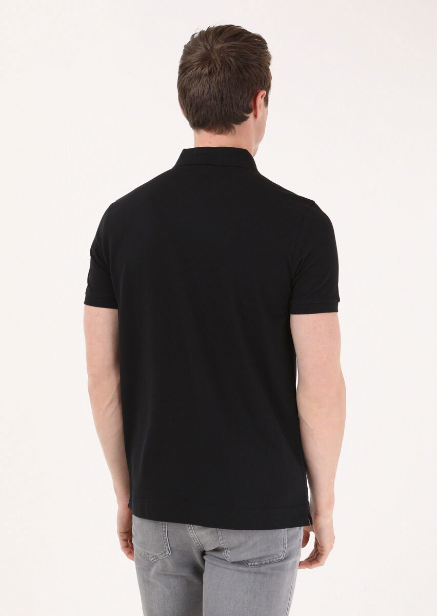 Siyah Jakarlı Polo Yaka %100 Pamuk T-Shirt - 5