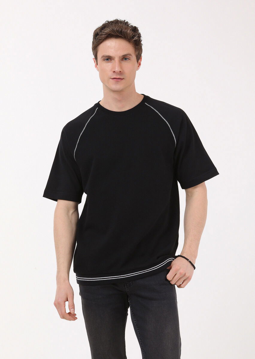 Siyah Jakarlı Sweatshırt - 4