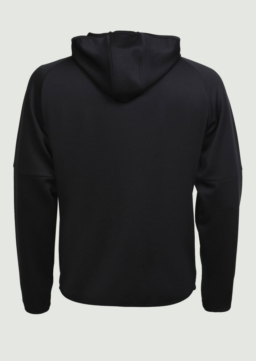 Siyah Kapüşonlu Düz Sweatshırt - 7