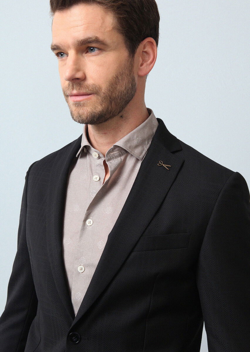 Siyah Kareli Zeroweight Slim Fit %100 Yün Takım Elbise - 2