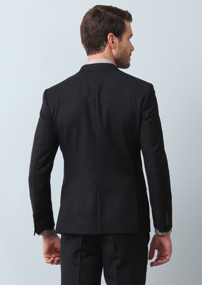 Siyah Kareli Zeroweight Slim Fit %100 Yün Takım Elbise - 5