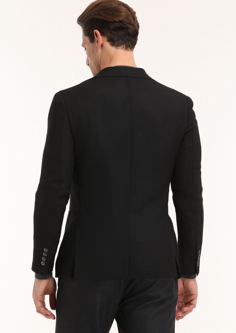 Siyah Mikro Comfort Fit %100 Yün Ceket - 4