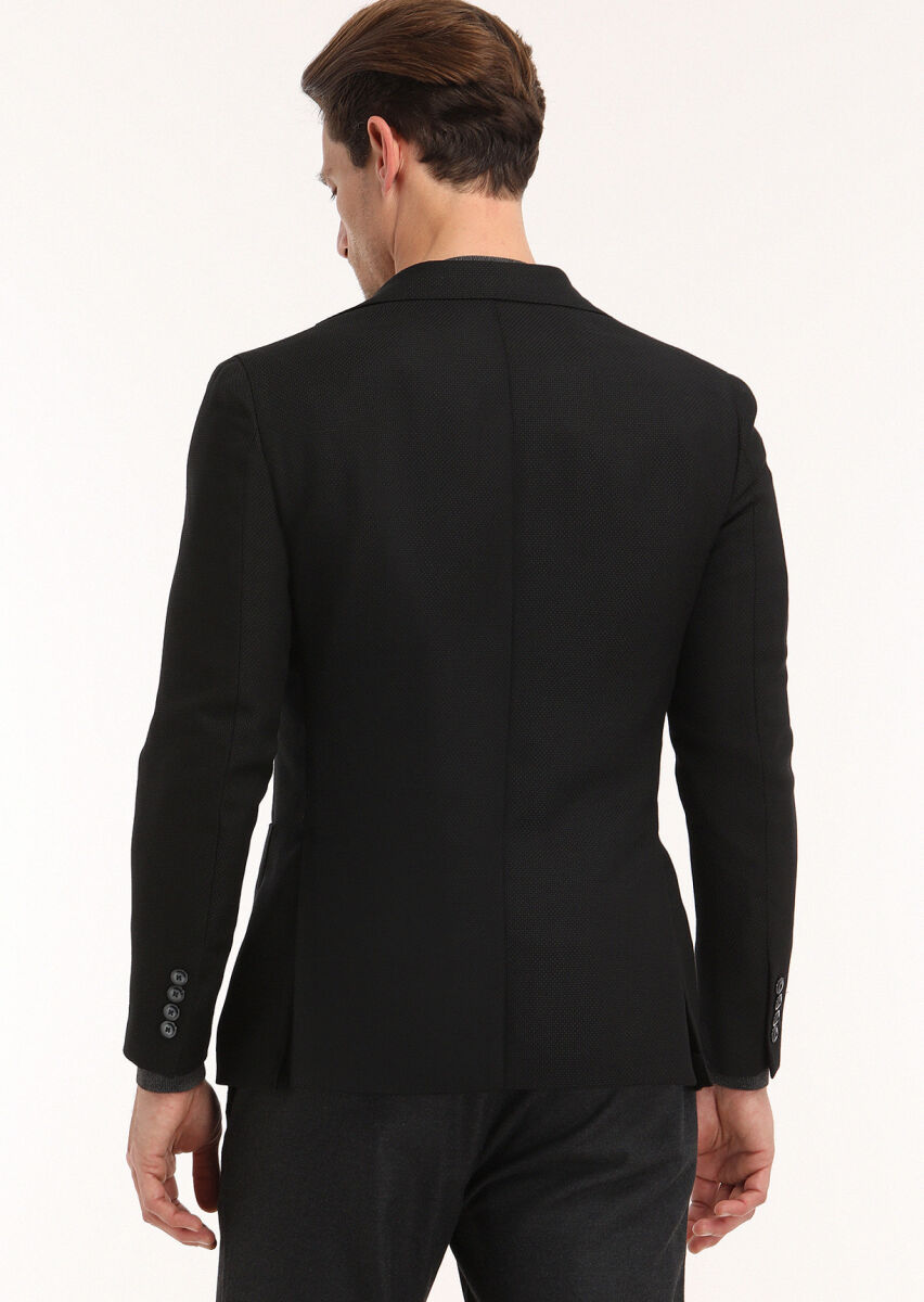 Siyah Mikro Comfort Fit %100 Yün Ceket - 4