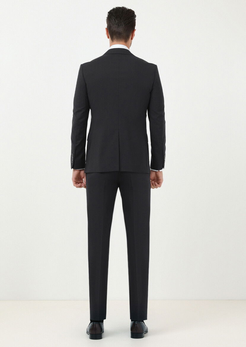 Siyah Mikro Modern Fit %100 Yün Takım Elbise - 4