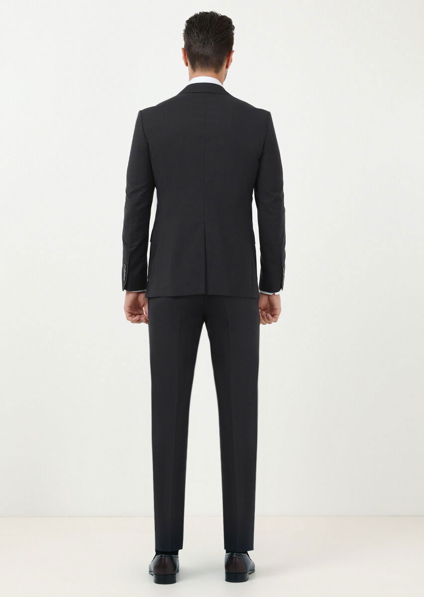 Siyah Mikro Modern Fit %100 Yün Takım Elbise - 4