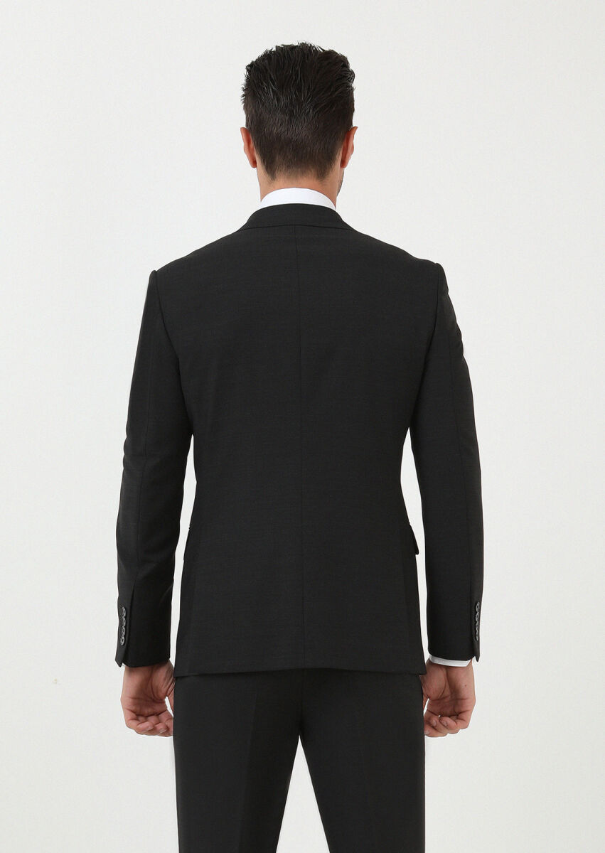 Siyah Mikro Modern Fit Yün Karışımlı Takım Elbise - 4