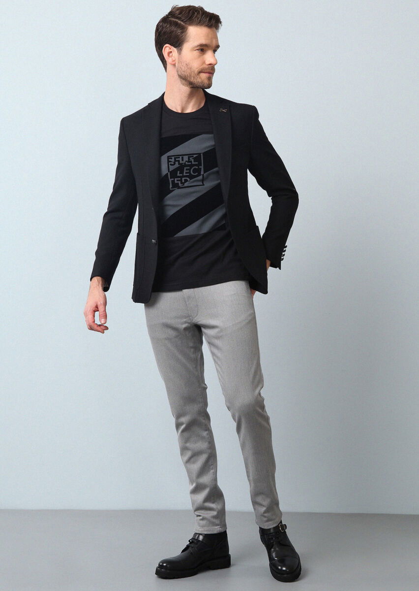 Siyah Mikro Zeroweight Slim Fit Yün Karışımlı Ceket - 4