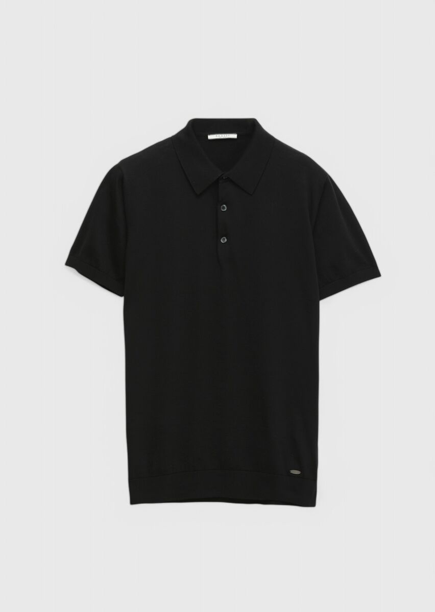 Siyah Polo Yaka %100 Pamuk Triko - 7