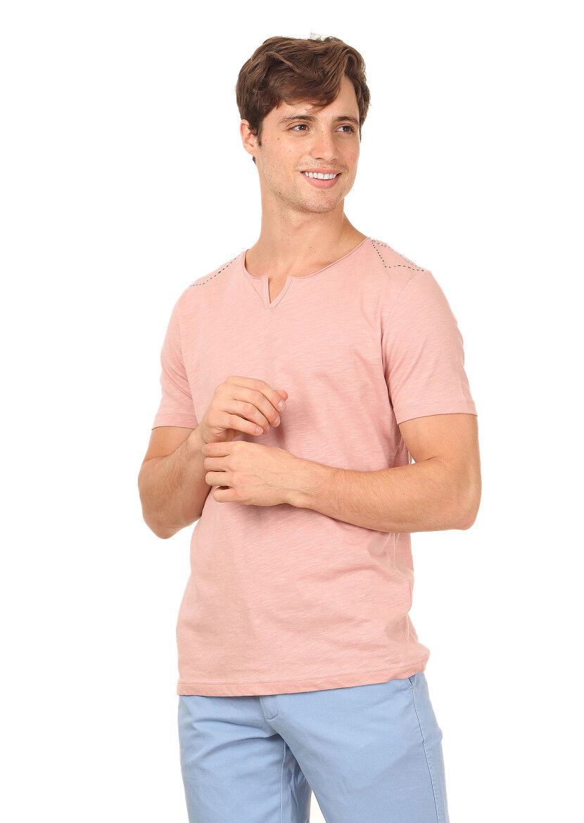 Somon Düz %100 Pamuk T-Shirt 