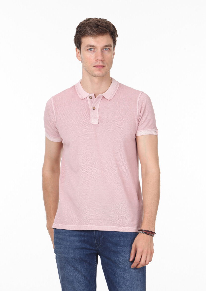 Somon Düz Polo Yaka %100 Pamuk T-Shirt 