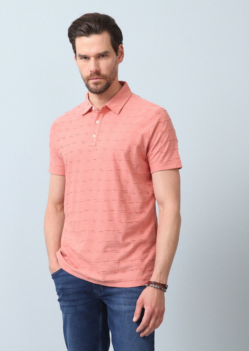 Somon Jakarlı Polo Yaka %100 Pamuk T-Shirt 